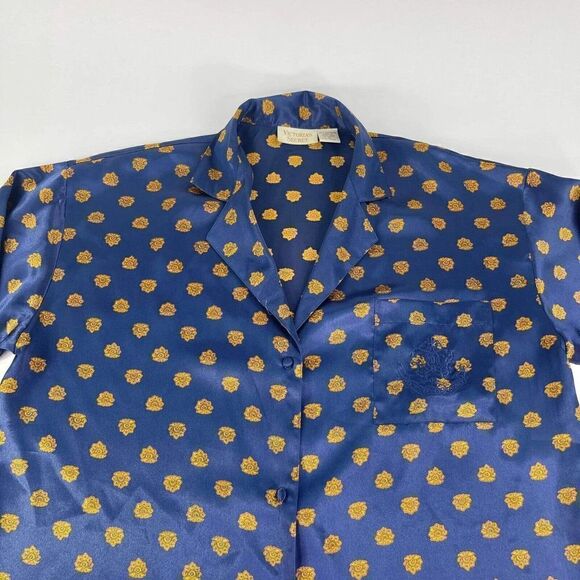 VTG Victoria's Secret Intimates Sleepwear Siz M Blue polka dot long sleeve Shirt - Picture 3 of 9